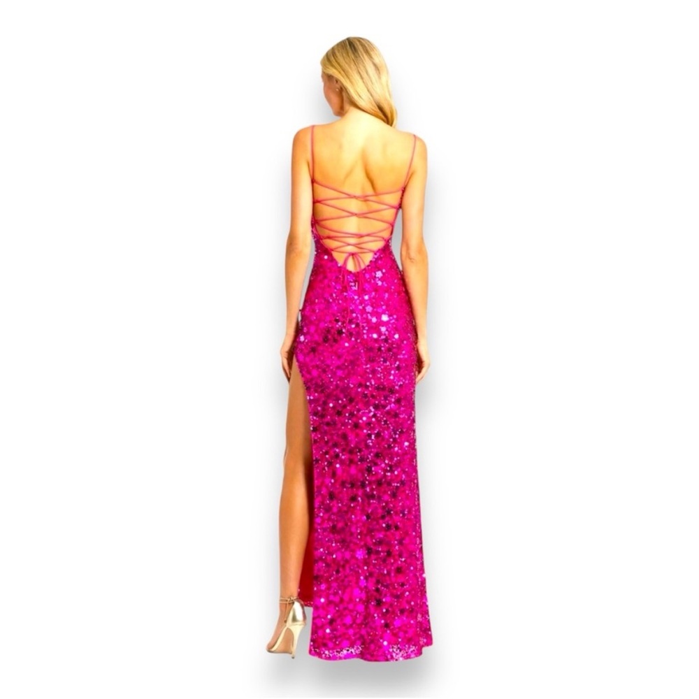 Elegant Pink Mac Duggal Sequin Dress - Picture 6 of 7